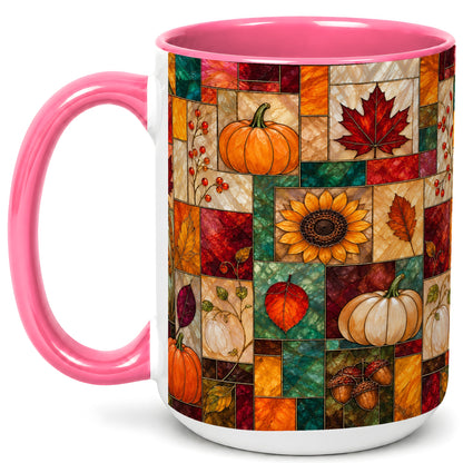 #pl[15oz|Pink] Autumn Harvest Coffee Mug, Pumpkin Leaf Mug, Ceramic Cup