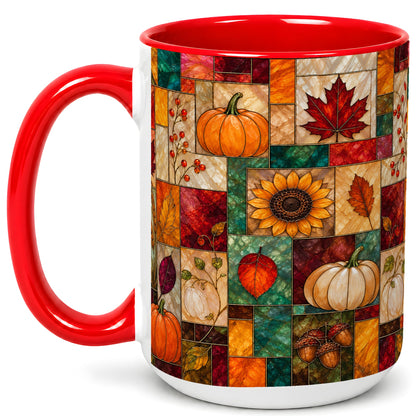 #pl[15oz|Red] Autumn Harvest Coffee Mug, Pumpkin Leaf Mug, Ceramic Cup