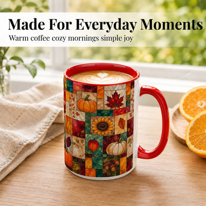 #pl[15oz|Red] Autumn Harvest Coffee Mug, Pumpkin Leaf Mug, Ceramic Cup