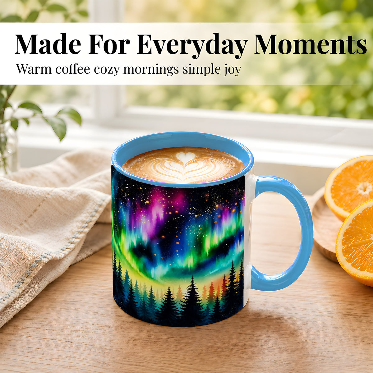 #pl[11oz|Blue] Northern Lights Coffee Mug, Aurora Forest Mug, Ceramic Cup