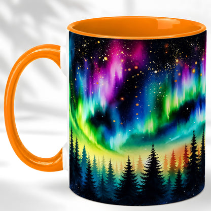 #pl[11oz|Orange] Northern Lights Coffee Mug, Aurora Forest Mug, Ceramic Cup