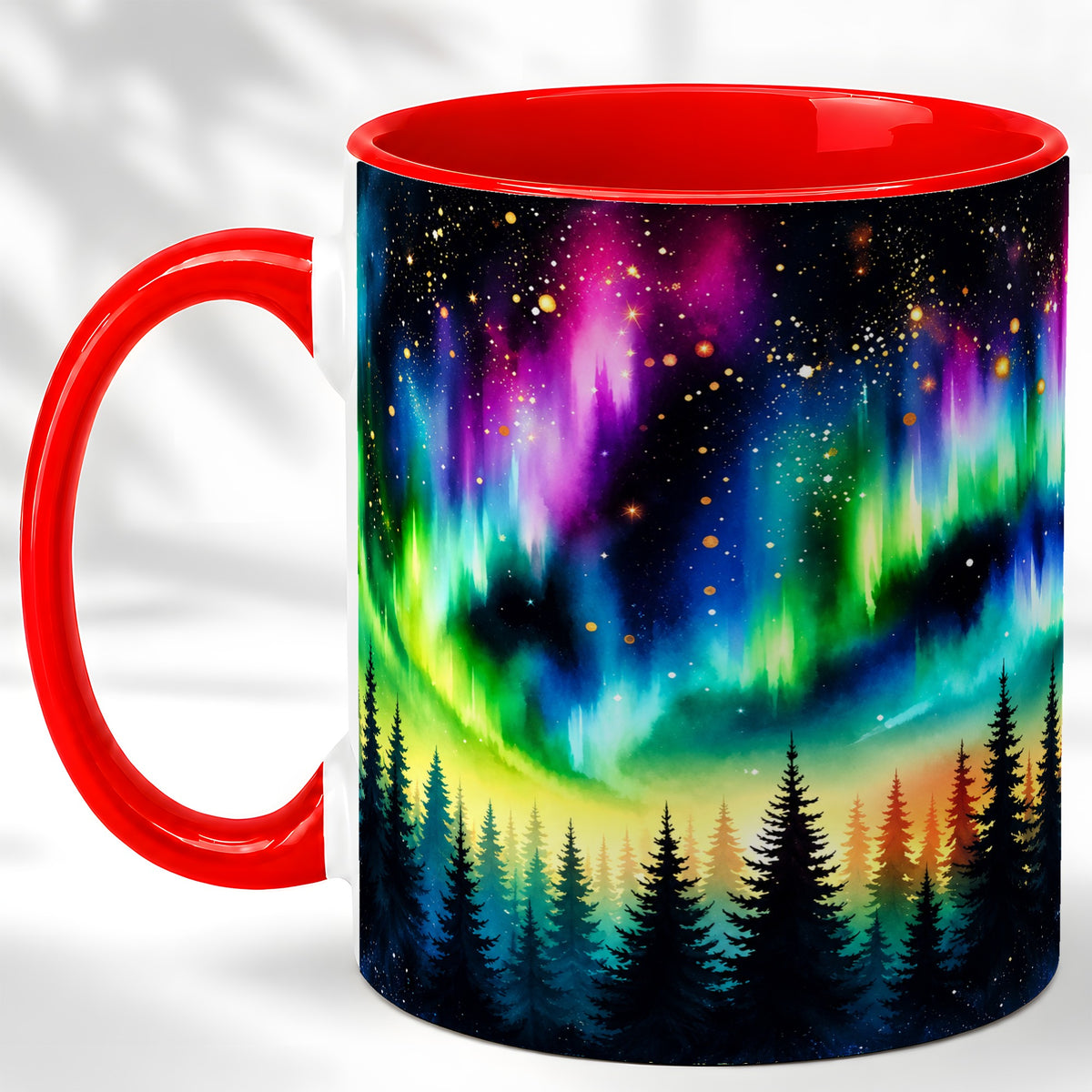 Northern Lights Coffee Mug, Aurora Forest Mug, Ceramic Cup