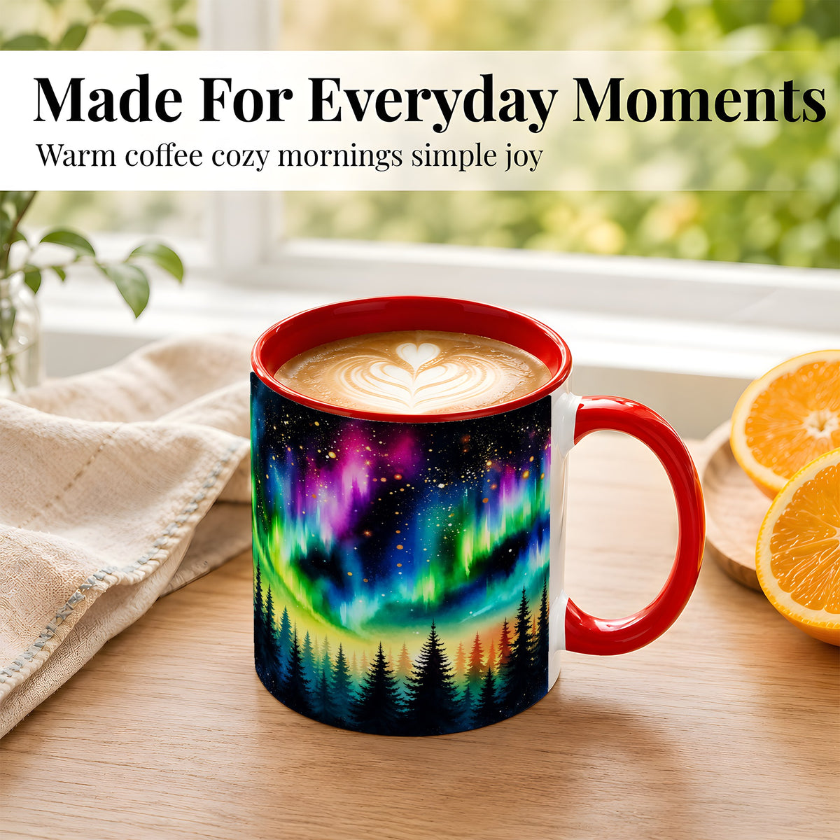 #pl[11oz|Red] Northern Lights Coffee Mug, Aurora Forest Mug, Ceramic Cup