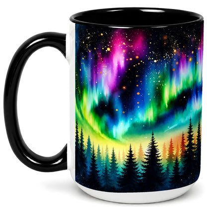 #pl[15oz|Black] Northern Lights Coffee Mug, Aurora Forest Mug, Ceramic Cup