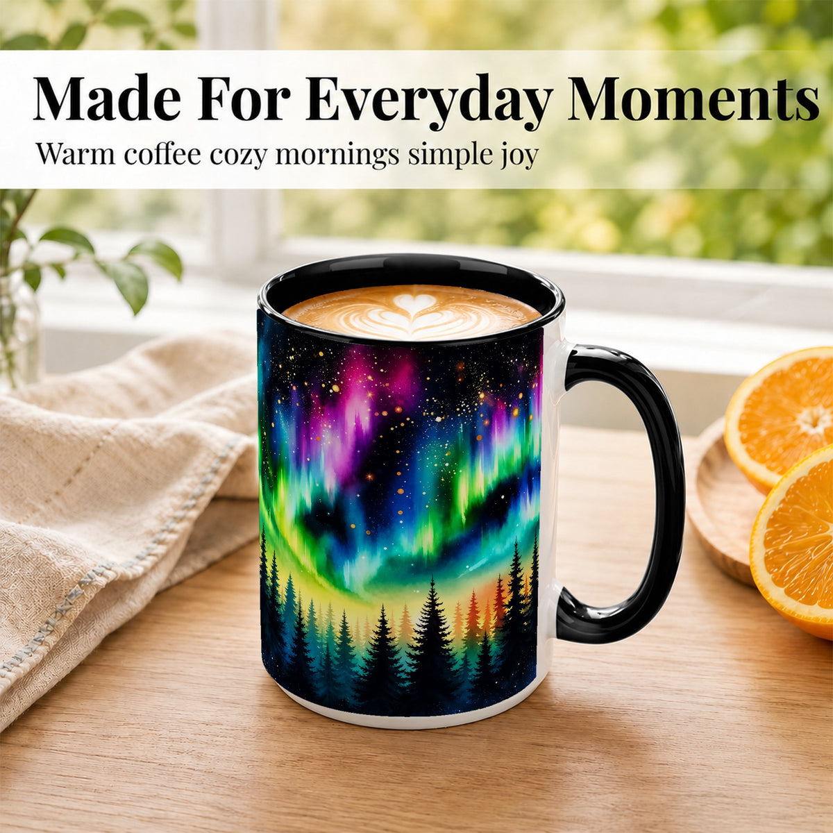 #pl[15oz|Black] Northern Lights Coffee Mug, Aurora Forest Mug, Ceramic Cup