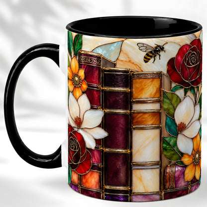 #pl[11oz|Black] Book Floral Coffee Mug, Stained Glass Mug, Ceramic Cup