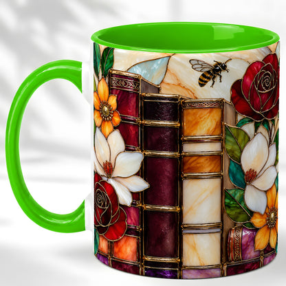 #pl[11oz|Green] Book Floral Coffee Mug, Stained Glass Mug, Ceramic Cup