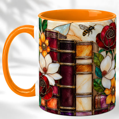 #pl[11oz|Orange] Book Floral Coffee Mug, Stained Glass Mug, Ceramic Cup