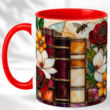 Book Floral Coffee Mug, Stained Glass Mug, Ceramic Cup