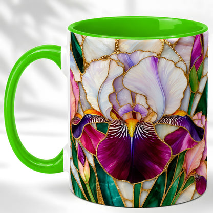 #pl[11oz|Green] Iris Flower Coffee Mug, Stained Glass Mug, Ceramic Cup