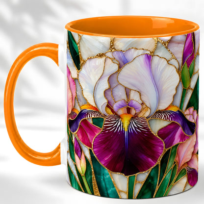 #pl[11oz|Orange] Iris Flower Coffee Mug, Stained Glass Mug, Ceramic Cup