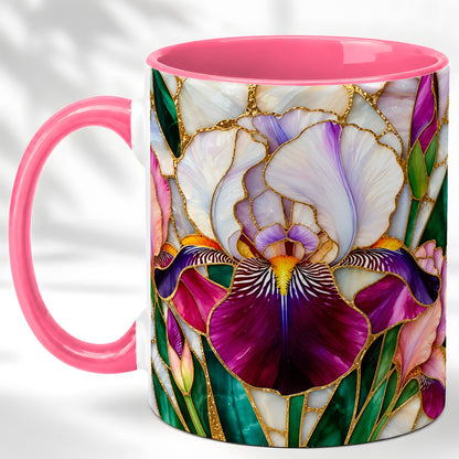 #pl[11oz|Pink] Iris Flower Coffee Mug, Stained Glass Mug, Ceramic Cup