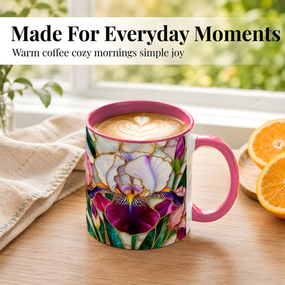 #pl[11oz|Pink] Iris Flower Coffee Mug, Stained Glass Mug, Ceramic Cup