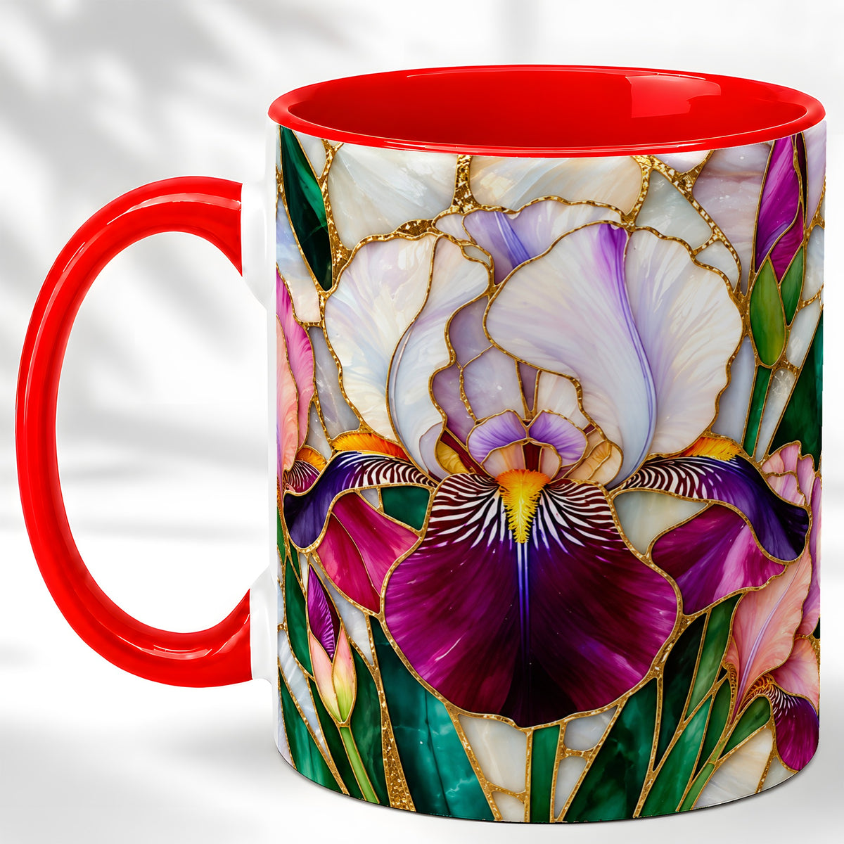 Iris Flower Coffee Mug, Stained Glass Mug, Ceramic Cup