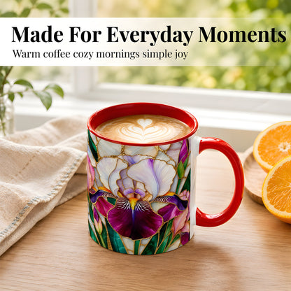 #pl[11oz|Red] Iris Flower Coffee Mug, Stained Glass Mug, Ceramic Cup