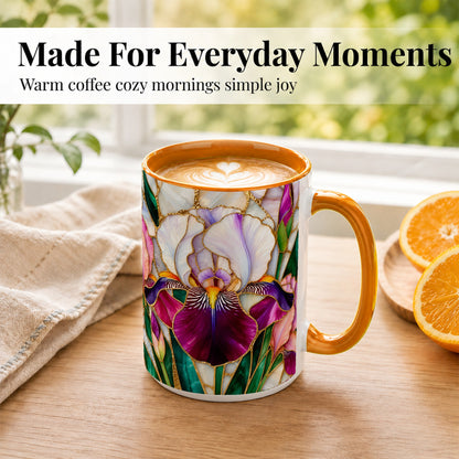 #pl[15oz|Orange] Iris Flower Coffee Mug, Stained Glass Mug, Ceramic Cup