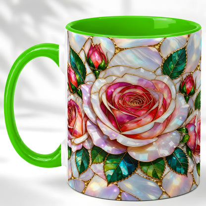 #pl[11oz|Green] Rose Floral Coffee Mug, Stained Glass Mug, Ceramic Cup
