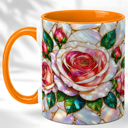 #pl[11oz|Orange] Rose Floral Coffee Mug, Stained Glass Mug, Ceramic Cup