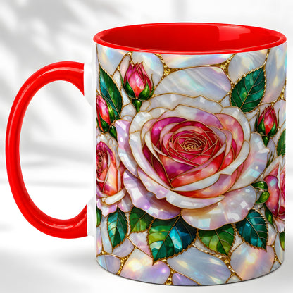 Rose Floral Coffee Mug, Stained Glass Mug, Ceramic Cup