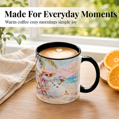 #pl[11oz|Black] Beach Snowman Coffee Mug, Summer Snowman Mug, Ceramic Cup