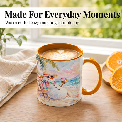 #pl[11oz|Orange] Beach Snowman Coffee Mug, Summer Snowman Mug, Ceramic Cup