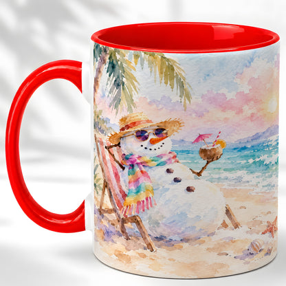 Beach Snowman Coffee Mug, Summer Snowman Mug, Ceramic Cup