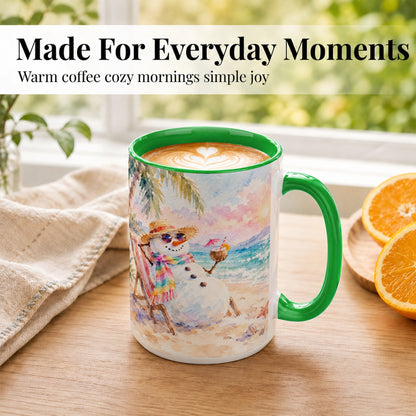 #pl[15oz|Green] Beach Snowman Coffee Mug, Summer Snowman Mug, Ceramic Cup