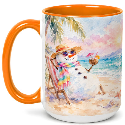 #pl[15oz|Orange] Beach Snowman Coffee Mug, Summer Snowman Mug, Ceramic Cup