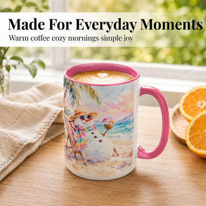#pl[15oz|Pink] Beach Snowman Coffee Mug, Summer Snowman Mug, Ceramic Cup