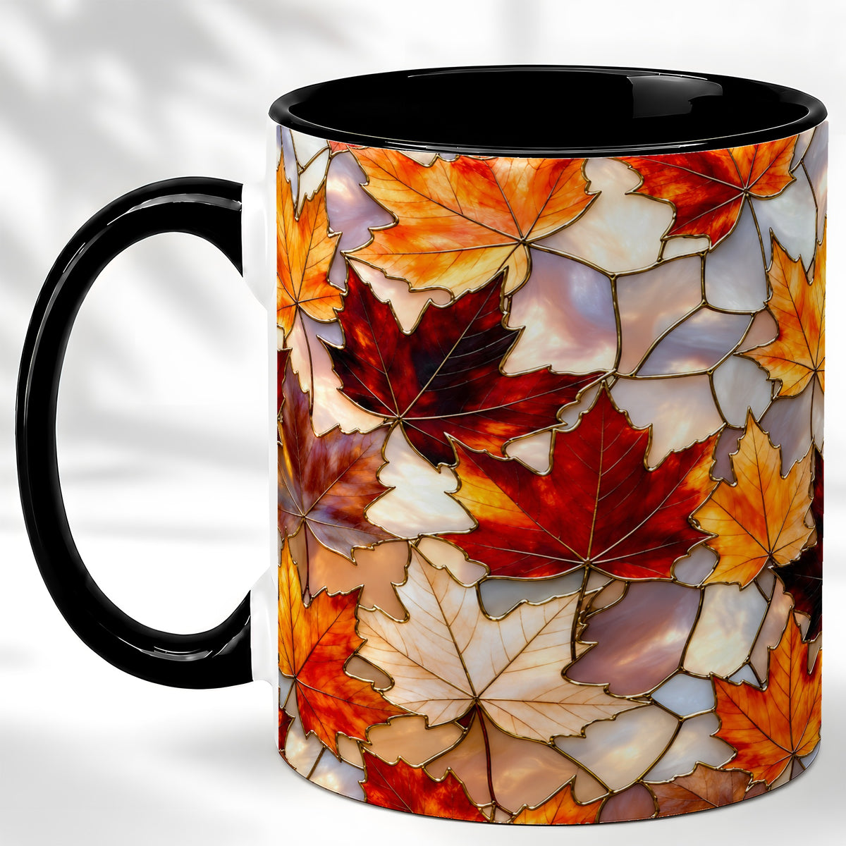 #pl[11oz|Black] Maple Leaf Coffee Mug, Stained Glass Mug, Ceramic Cup