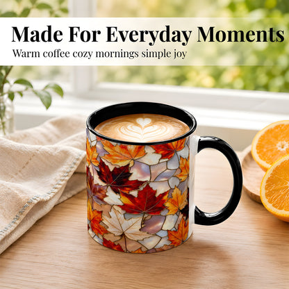#pl[11oz|Black] Maple Leaf Coffee Mug, Stained Glass Mug, Ceramic Cup