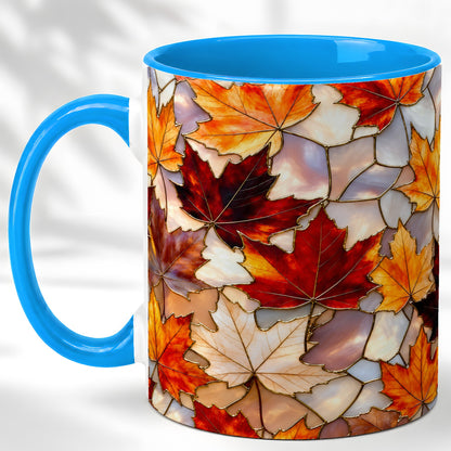 #pl[11oz|Blue] Maple Leaf Coffee Mug, Stained Glass Mug, Ceramic Cup