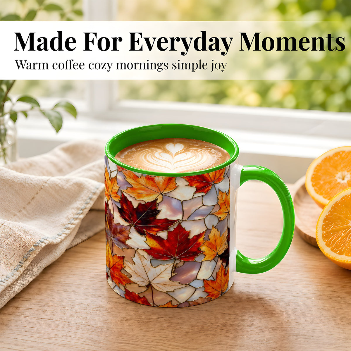 #pl[11oz|Green] Maple Leaf Coffee Mug, Stained Glass Mug, Ceramic Cup