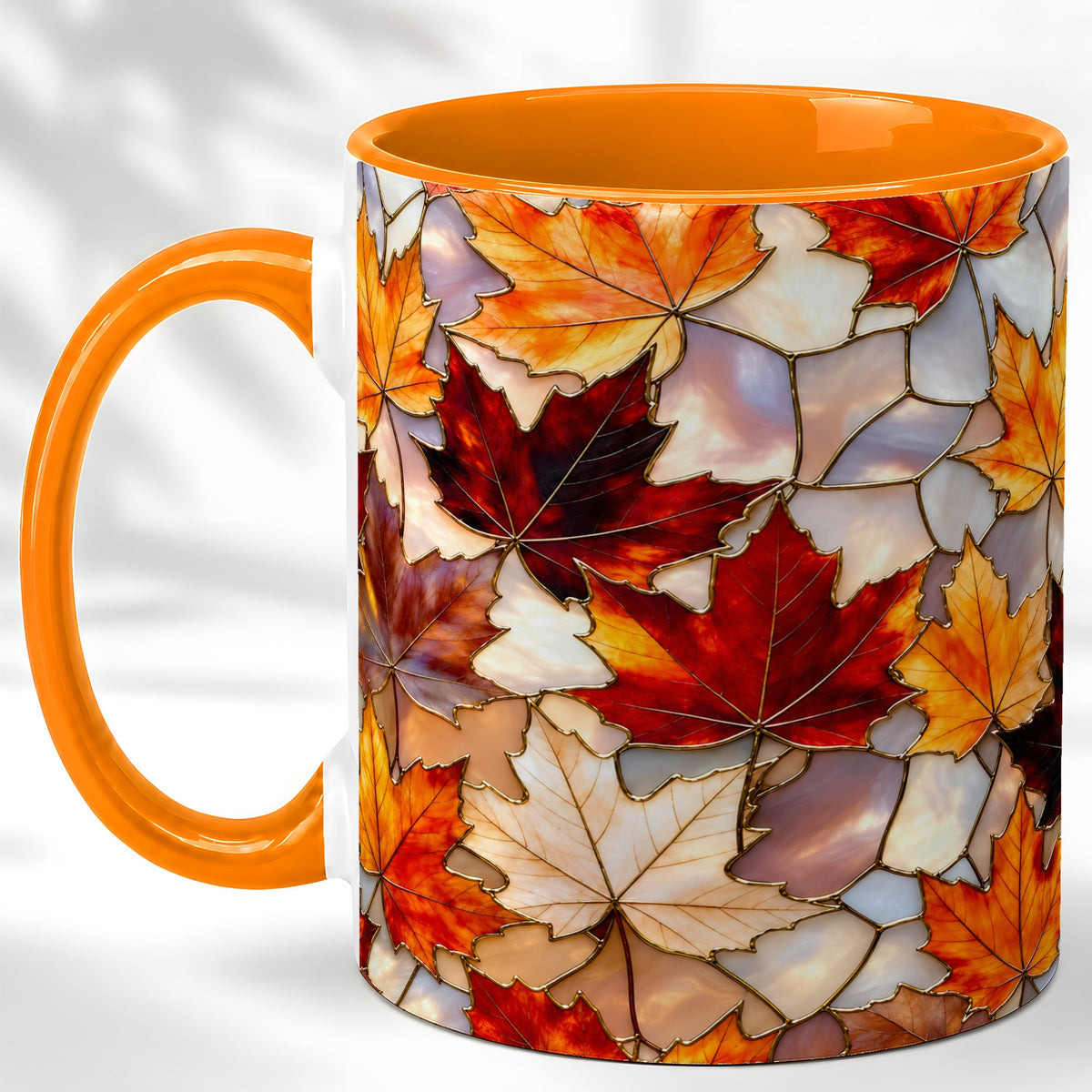 #pl[11oz|Orange] Maple Leaf Coffee Mug, Stained Glass Mug, Ceramic Cup