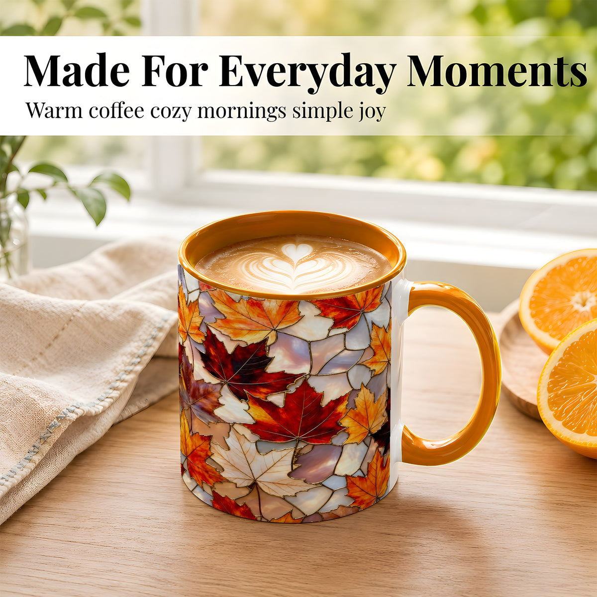 #pl[11oz|Orange] Maple Leaf Coffee Mug, Stained Glass Mug, Ceramic Cup