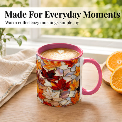 #pl[11oz|Pink] Maple Leaf Coffee Mug, Stained Glass Mug, Ceramic Cup