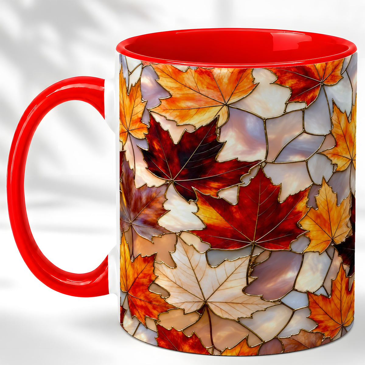 Maple Leaf Coffee Mug, Stained Glass Mug, Ceramic Cup