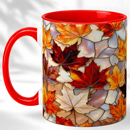 Maple Leaf Coffee Mug, Stained Glass Mug, Ceramic Cup