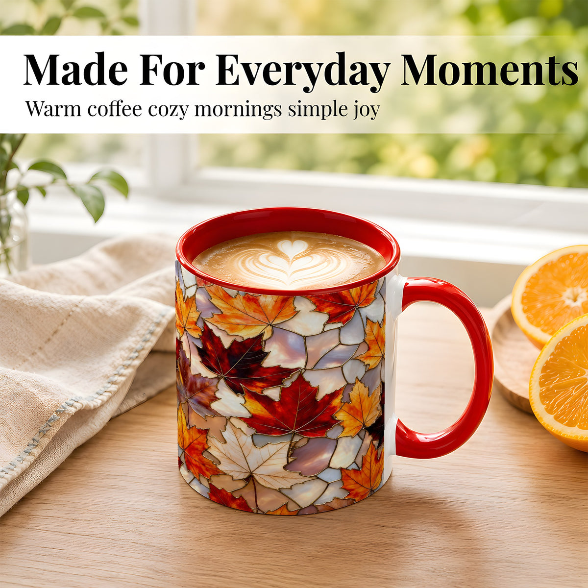 #pl[11oz|Red] Maple Leaf Coffee Mug, Stained Glass Mug, Ceramic Cup