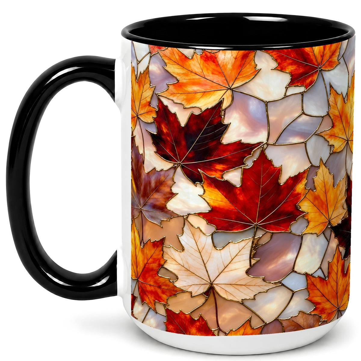 #pl[15oz|Black] Maple Leaf Coffee Mug, Stained Glass Mug, Ceramic Cup