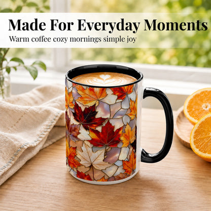 #pl[15oz|Black] Maple Leaf Coffee Mug, Stained Glass Mug, Ceramic Cup