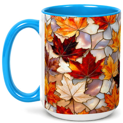 #pl[15oz|Blue] Maple Leaf Coffee Mug, Stained Glass Mug, Ceramic Cup