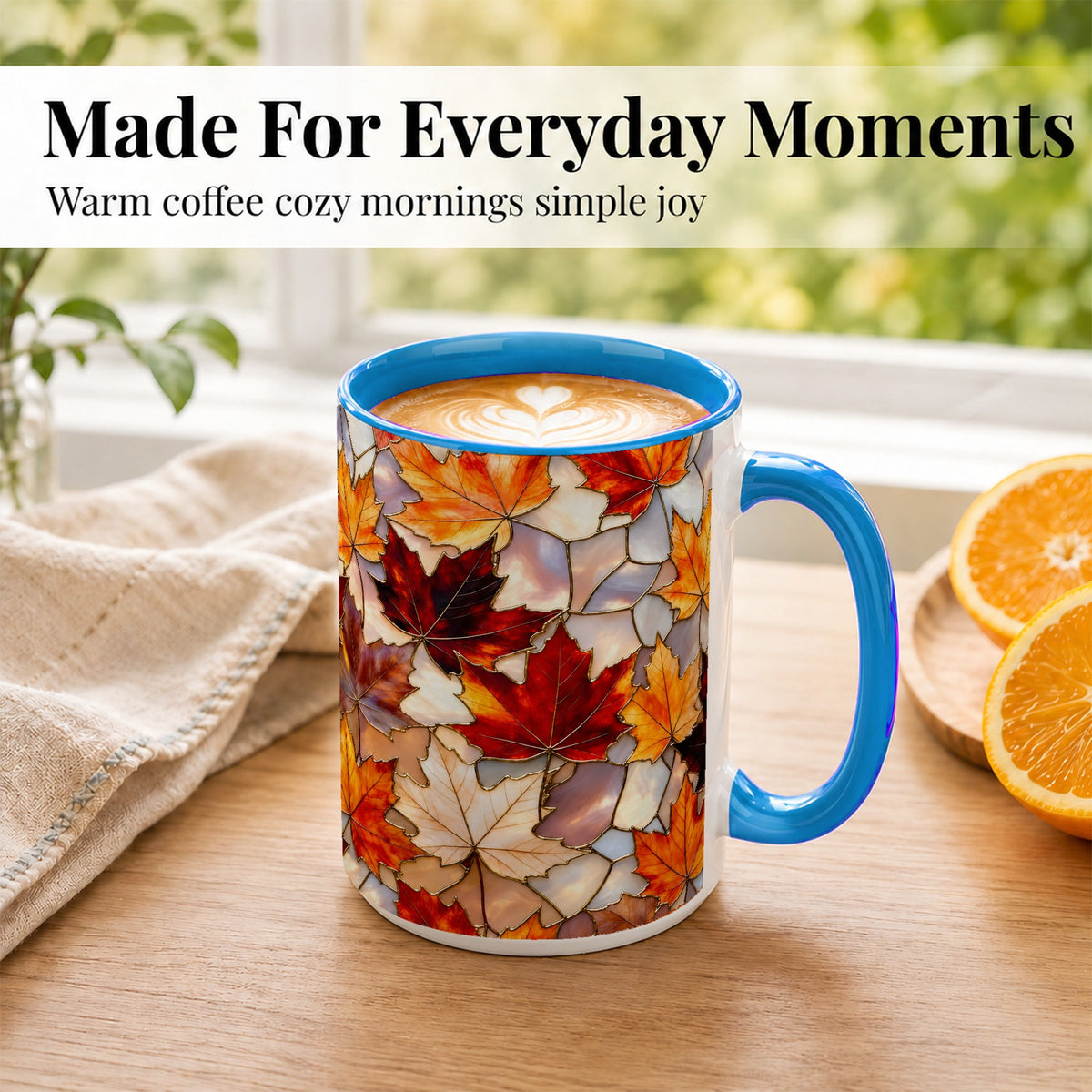 #pl[15oz|Blue] Maple Leaf Coffee Mug, Stained Glass Mug, Ceramic Cup