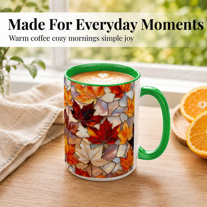 #pl[15oz|Green] Maple Leaf Coffee Mug, Stained Glass Mug, Ceramic Cup