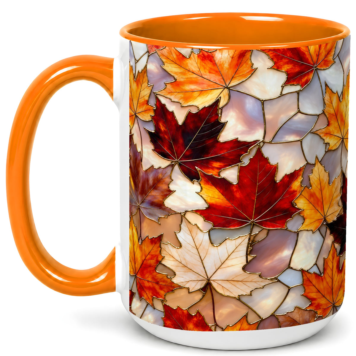 #pl[15oz|Orange] Maple Leaf Coffee Mug, Stained Glass Mug, Ceramic Cup