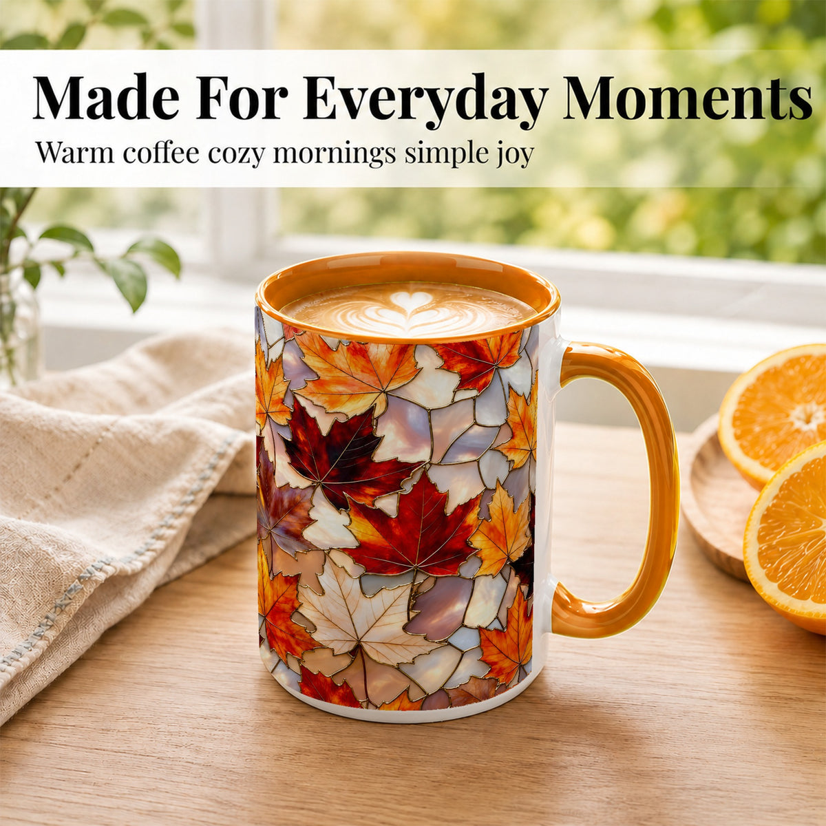 #pl[15oz|Orange] Maple Leaf Coffee Mug, Stained Glass Mug, Ceramic Cup