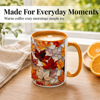 #pl[15oz|Orange] Maple Leaf Coffee Mug, Stained Glass Mug, Ceramic Cup