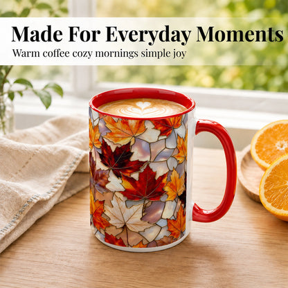 #pl[15oz|Red] Maple Leaf Coffee Mug, Stained Glass Mug, Ceramic Cup
