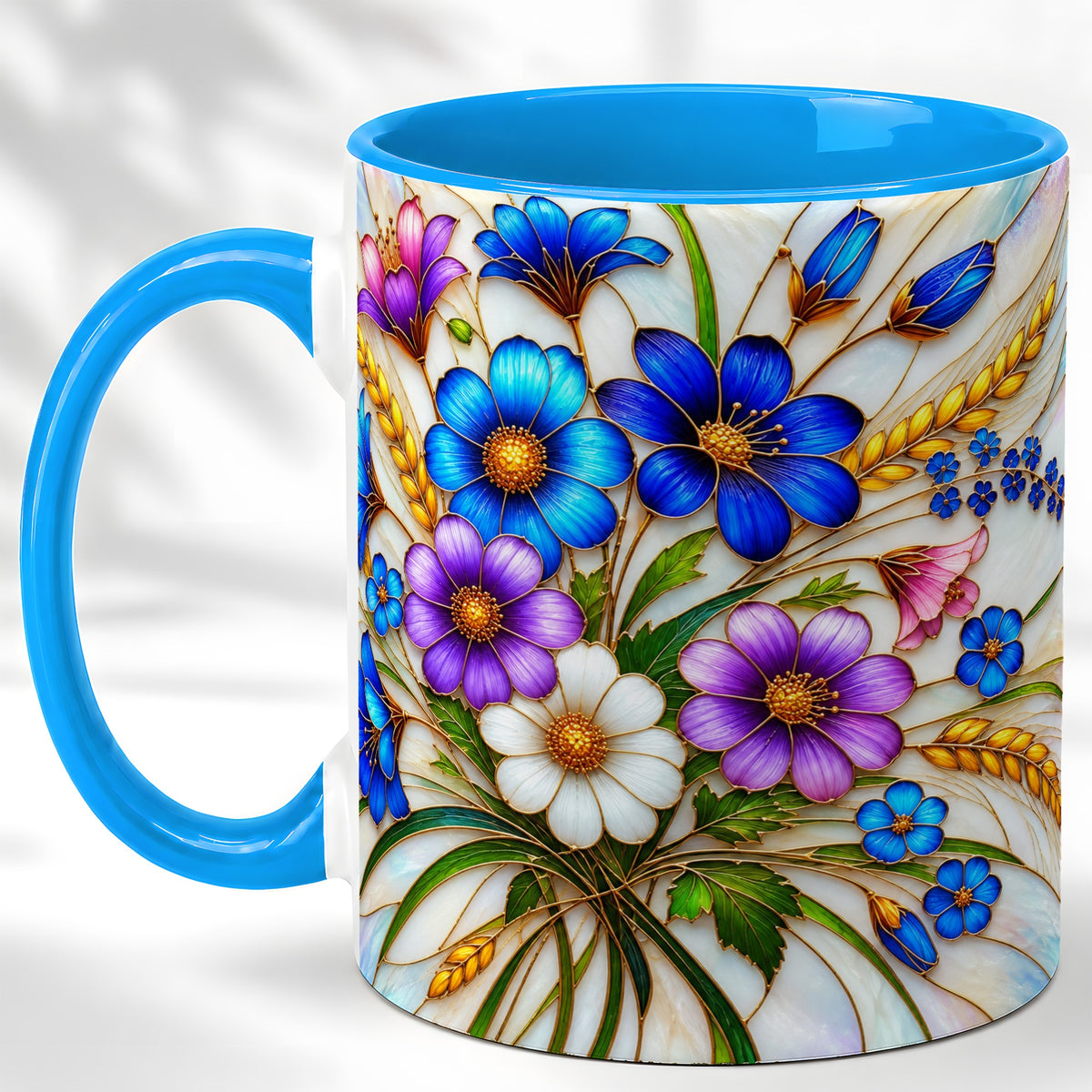 #pl[11oz|Blue] Blue Wildflower Coffee Mug, Botanical Floral Mug, Ceramic Cup