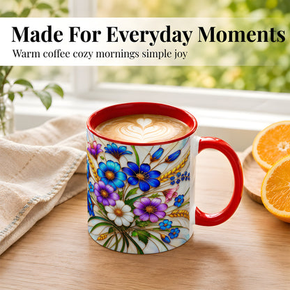 #pl[11oz|Red] Blue Wildflower Coffee Mug, Botanical Floral Mug, Ceramic Cup